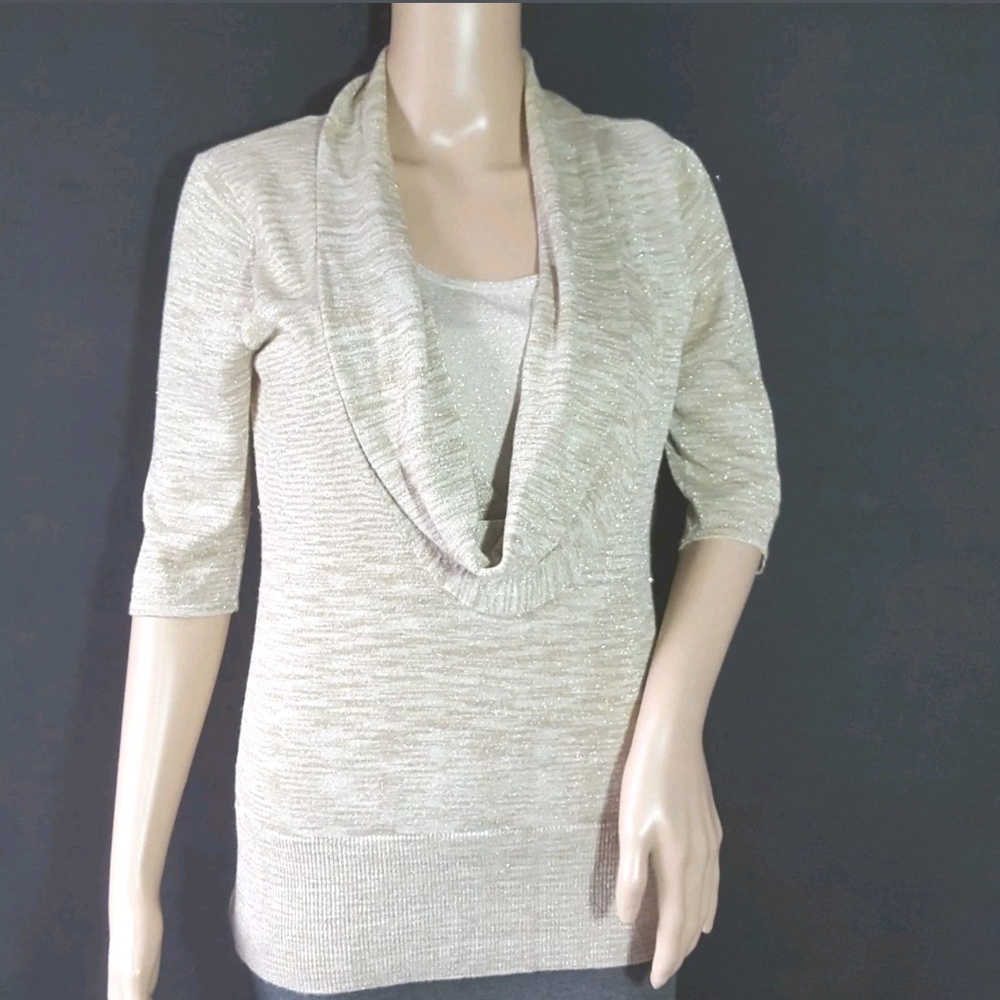 Cato Sweater Sz S Gold White Striped Cowl w/ Tank